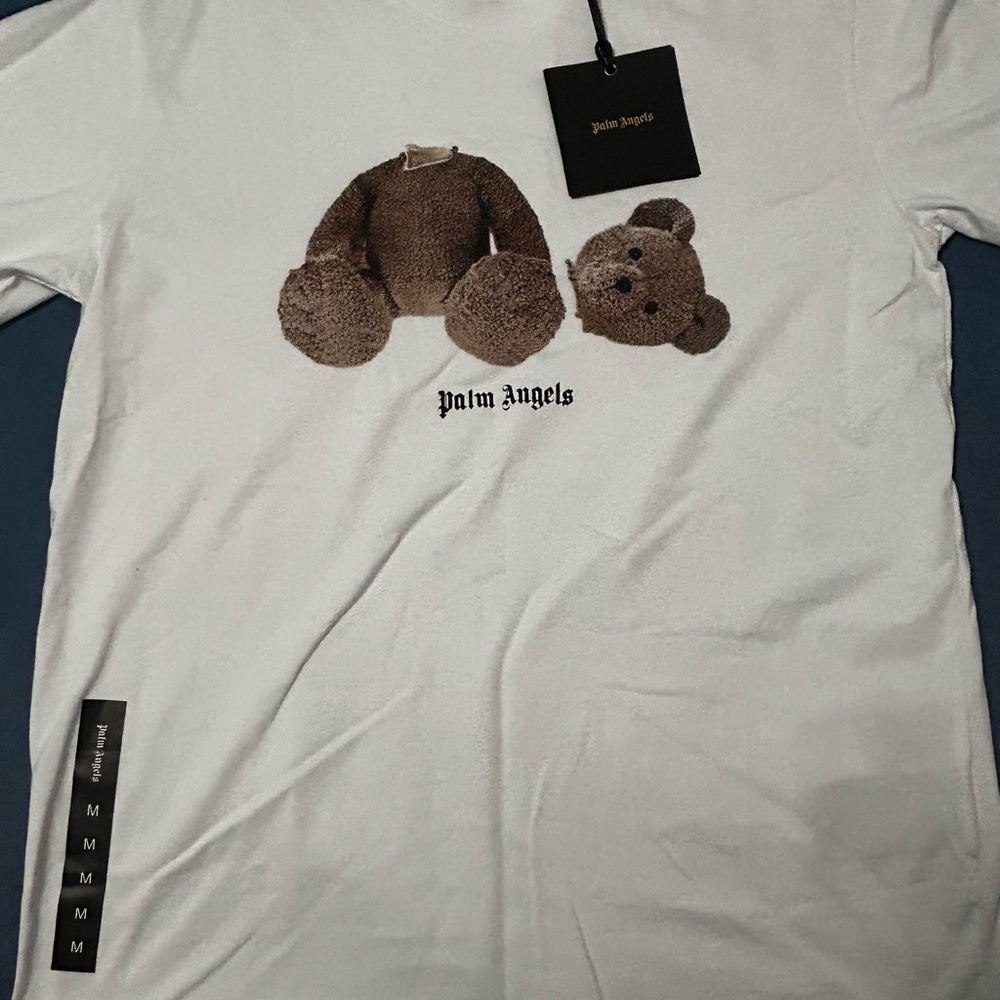 Palm angels white classic tee shirt with classic teddy size M